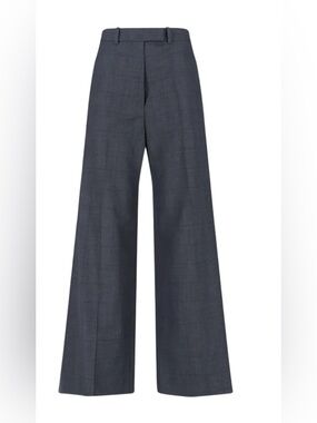 Frankie Shop Wide-Leg Plaid Trousers in Charcoal